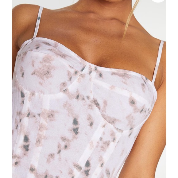 Light Pink Tie Dye Print Structured Corset Top & Ruched Side Midi Skirt SET - Picture 9 of 12